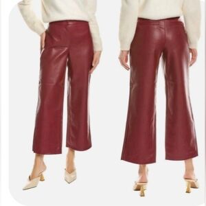 Bagatelle Collection Burgundy Faux Leather Cropped  Wide Leg Pant Size Small NWT